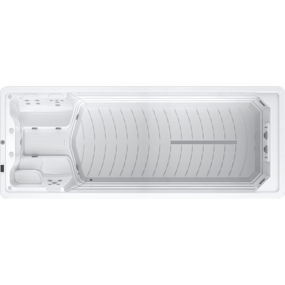 large spacious riptide 6 meter swim spa with a white background 