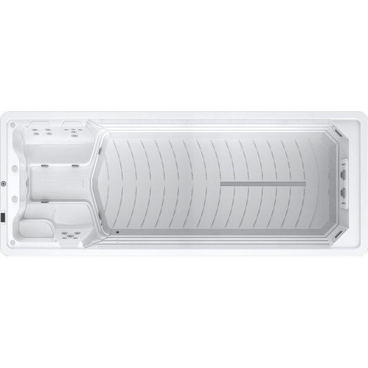 large spacious riptide 6 meter swim spa with a white background 