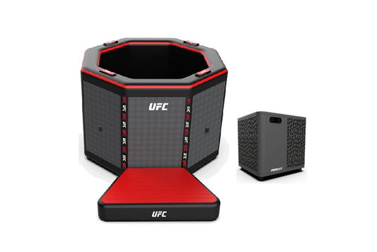 UFC training box and weight bag on a white background
