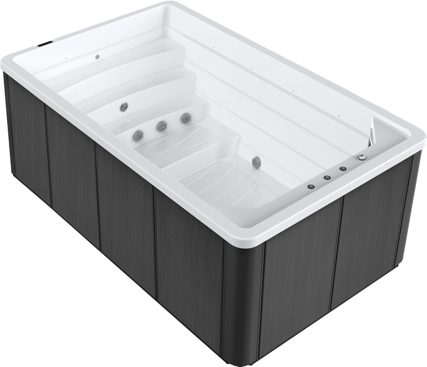 Hot tub with white interior and dark exterior on a white background